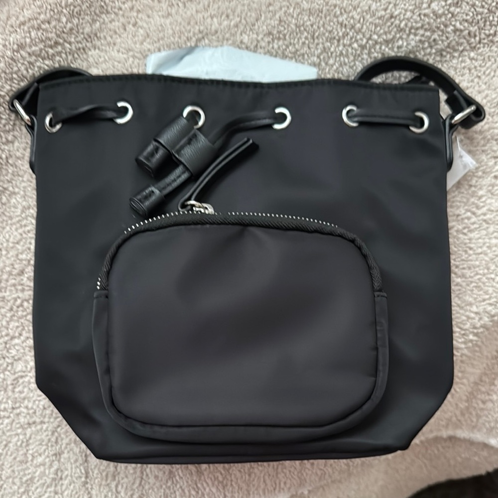 GAP Black Backpack with Drawstring Closure and Silver Hardware